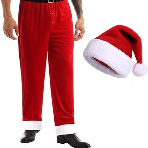 North Pole men’s 2 pcs set long pants with Santa hats Size M